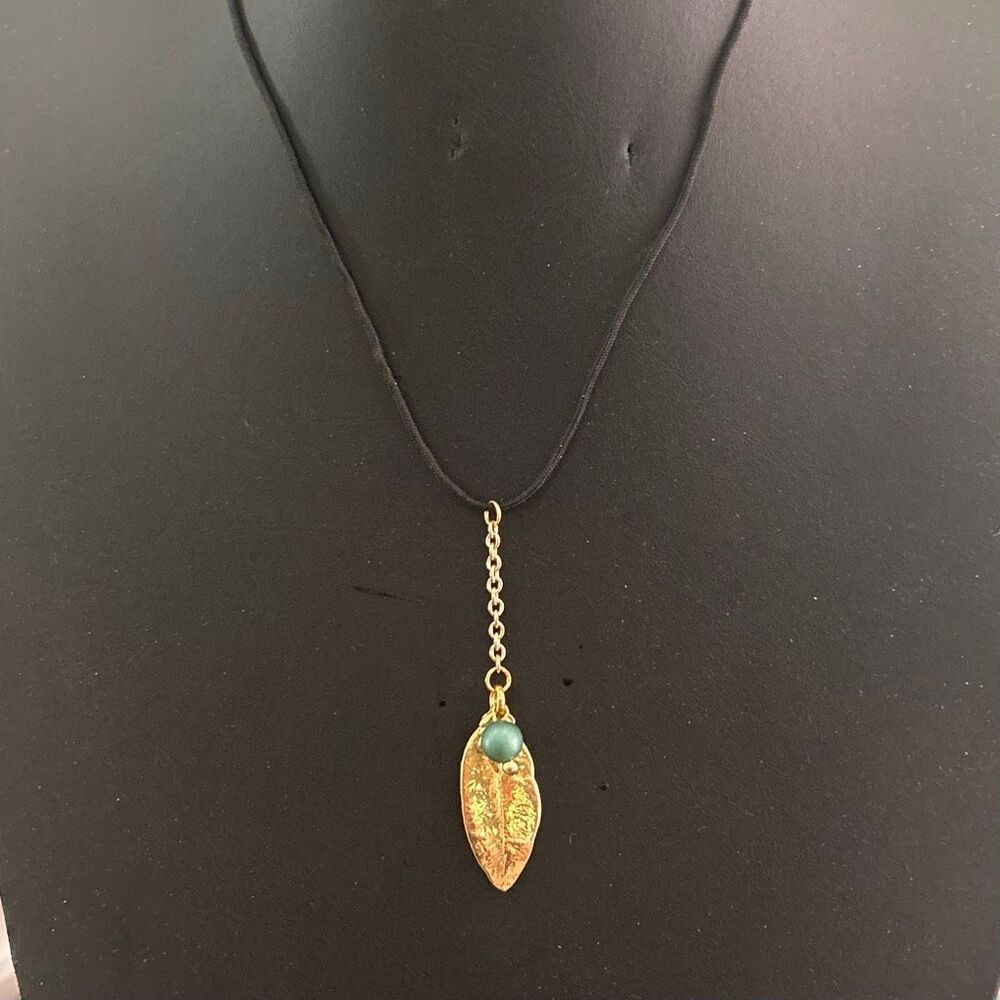 Artisan Made Hawaiian Maile Leaf Pendant Necklace Women's 24k Gold Dipped